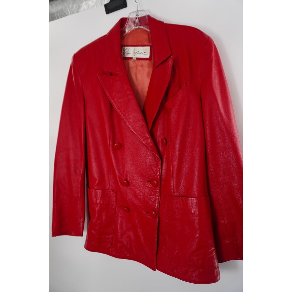 VTG Ann Sullivan Women's Sz 12 Red 100% Leather Skirt Set Double Breasted Blazer